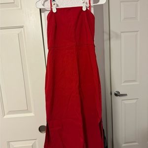 Express red strapless midi dress